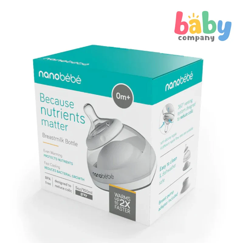 NANOBEBE BREASTMILK BOTTLE 150ML GREY 0M+