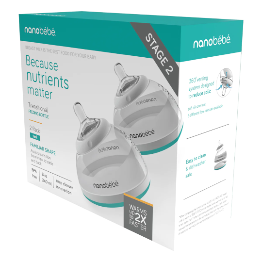 NANOBEBE TRANSITION BOTTLE 2 PACK TEAL