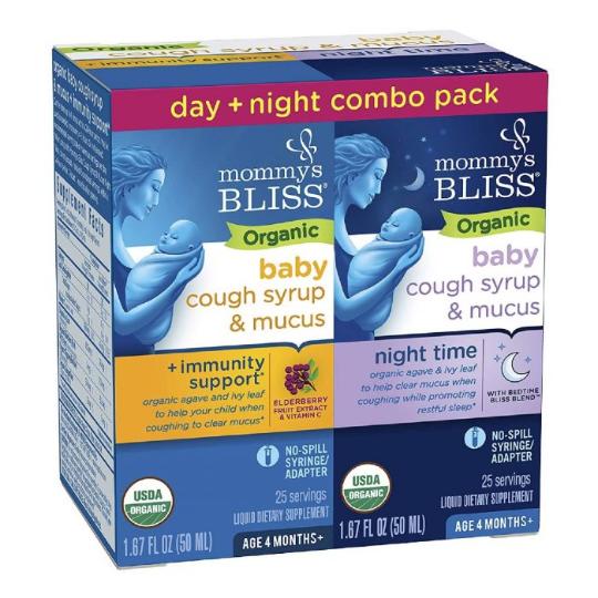 Mommys Bliss Organic Baby Cough Syrup & Mucus Relief + Immunity Boost Day/Night 