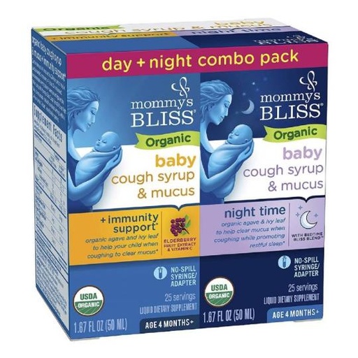 [679234051531] Mommys Bliss Organic Baby Cough Syrup & Mucus Relief + Immunity Boost Day/Night 